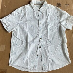 American Eagle Outfitters White Short-Sleeve Button-Down with Blue Mermaid Print